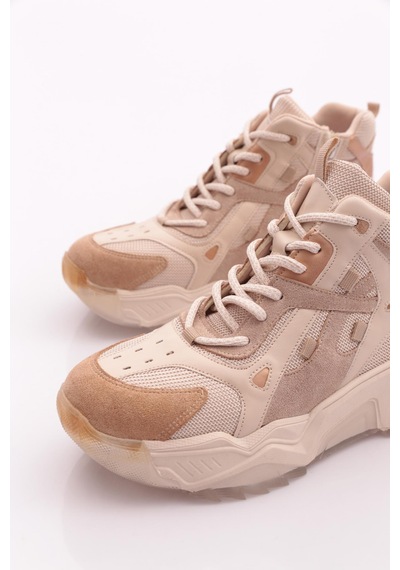 Dgn 6580 Kadin Kalin Taban Sneaker Ayakkabi Bej Rose