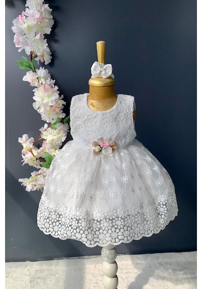 Mnk Baby & Kids Dantelli Kız Bebek Elbise Pnpn152 Beyaz