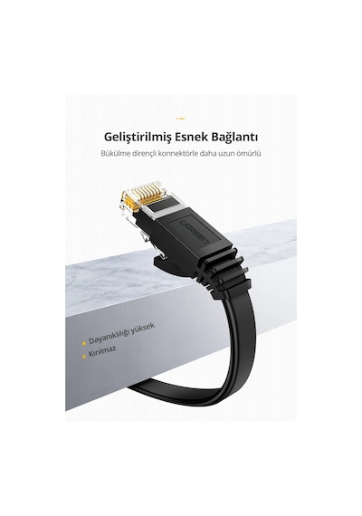 Ugreen Cat6 Flat Pure Copper Metal Konnektör Utp Ethernet Kablosu 5 Metre, 50187