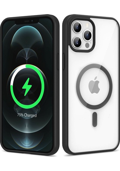 Apple Uyumlu iPhone 12 Pro Max Kılıf M-safe Wireless Şarj Özellikli Silikon Zore Ege Kapak Siyah