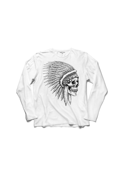 Aztec Skull Drawıngs Kuru Kafa Kızıl Derili Uzun Kollu Tişört (518431204)