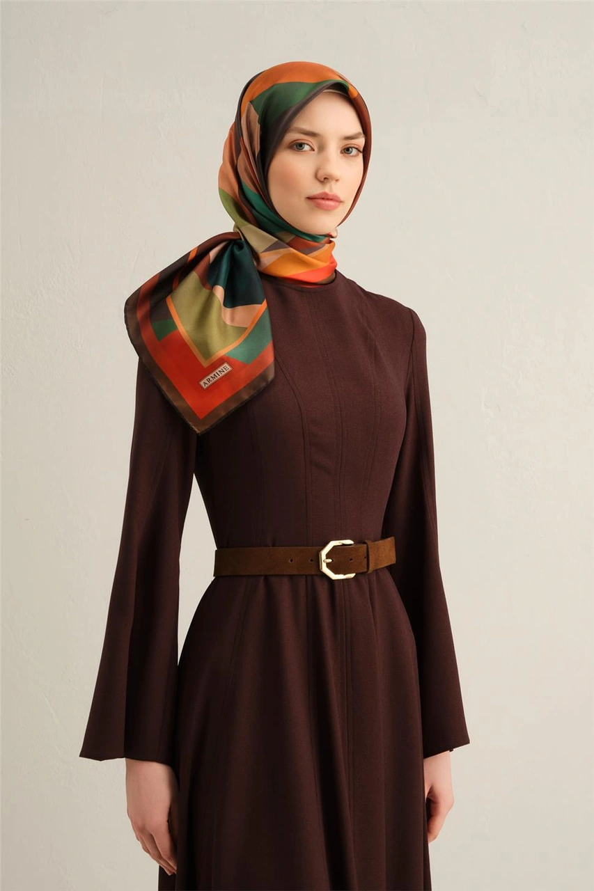 Armine Geometrik Desenli Saf İpek Twill Eşarp 9331d 83 Haki