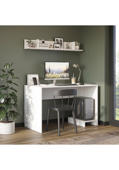 Mode Raflı Çalışma Masası , Çalışma Ofis Masası , Bilgisayar Masası Mat Beyaz
