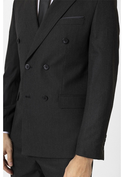 Süvari Siyah Slim Fit Düz Kruvaze Yaka 6 Drop Klasik Takım Elbise