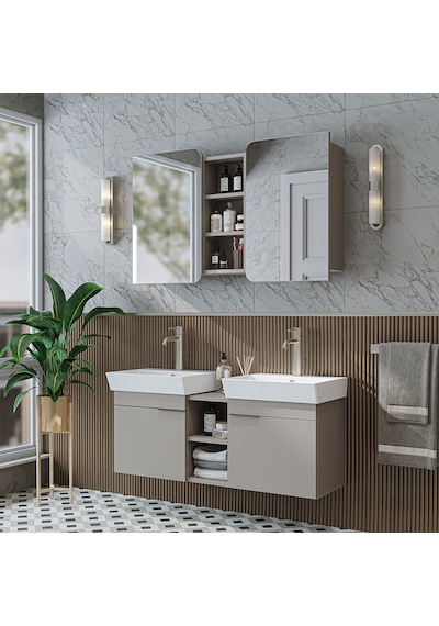 Likya 2 Kapaklı Ve Açık Raflı Mdflam 2 Lavabolu 120 Cm Dlp
