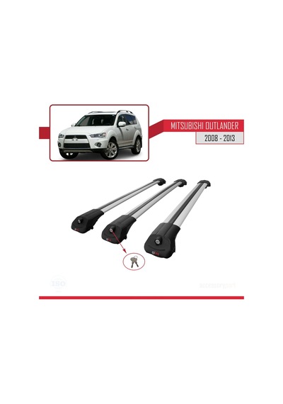 Mitsubishi Outlander 2008-2013 Arası İle Uyumlu Ace-1 Ara Atkı Tavan Barı Gri 3 Adet Bar