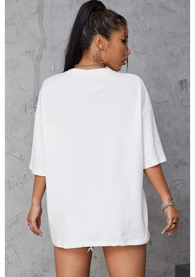 Unisex Talk İs Cheap Baskılı Oversize Tshirt Beyaz