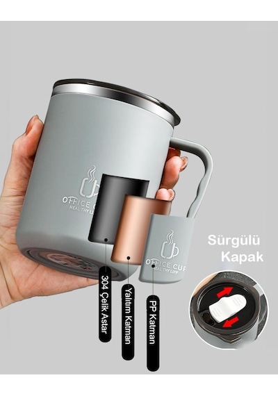304 L Çelik Gri 500 Ml Kahve El Termos Mug Cin557gr