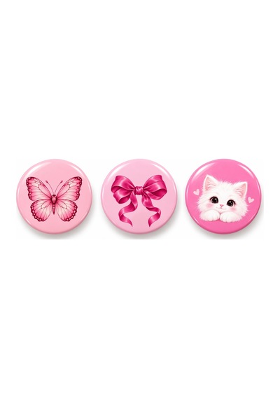Pembe Sevimli - Üçlü Seçki 1 - 3 Lü 58mm Rozet Seti Çok Renkli