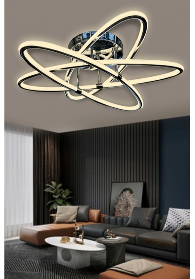 Atom Çift Ledli 3 Kol Led Avize - Kumandalı / Krom Krom