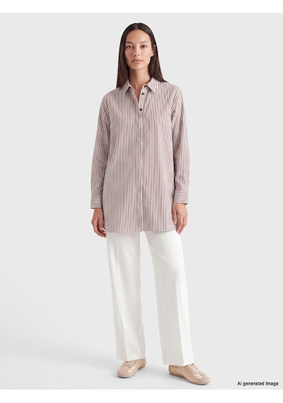LC Waikiki Lc Waıkıkı Kahverengi Çizgili Poplin Kadın Gömlek Tunik