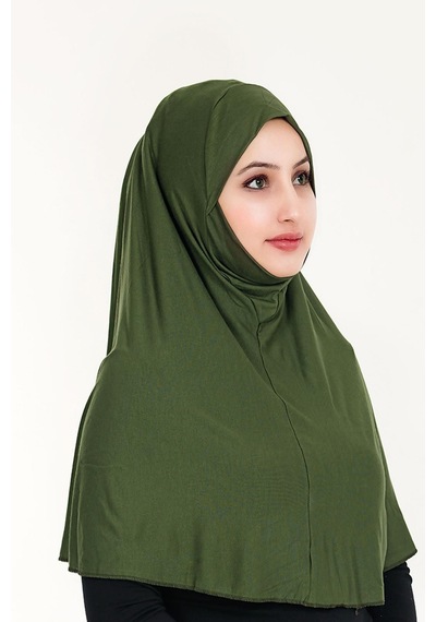 Peçeli Hazır Türban Pratik Şal Hijab Namaz Örtüsü Haki