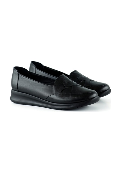 Erkan Saçmacı Mammina Siyah Hakiki Deri Çapraz Bant Detaylı Slip-on Günlük Ayakkabı Siyah