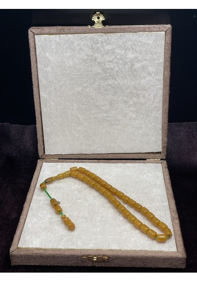 Muhammed Dabbas Usta İmzalı Osmanlı Benzetme Çubuk Sıkma Tesbih 7x11 Mm Sarı