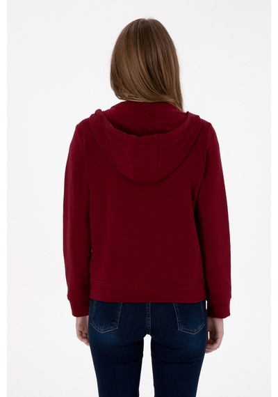 U.S. Polo Assn. Kadın Bordo Fermuarlı Kapüşonlu Basic Sweatshirt 50307769-VR014