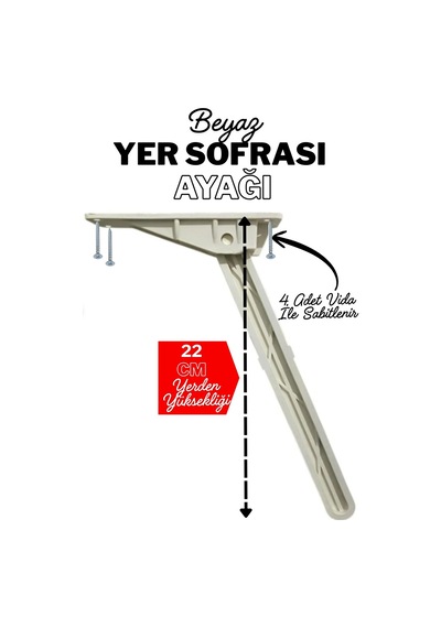 4 Adet Yer Sofrası Ayağı 22 Cm Beyaz Plastik Katlanır Sofra Ayağı Yer Sofrası Sini Altı Ayak 22 Cm Beyaz Beyaz