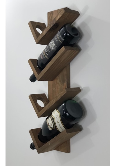Ahşap Şaraplık, Doğal Ahşap 4'lü Dekoratif Şaraplık, Koyu Meşe