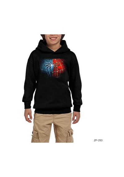 Zepplin Giyim Spiderman Black Red Siyah Çocuk Kapşonlu Sweatshirt