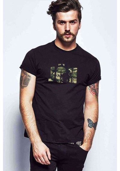 Jöh Kamuflaj Baskılı Siyah Erkek Tshirt (534481925)