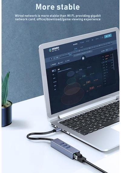 5224 Type C To Usb 3.0 Ethernet Gigabit Rj45 3 Port Hub Çoklayıcı
