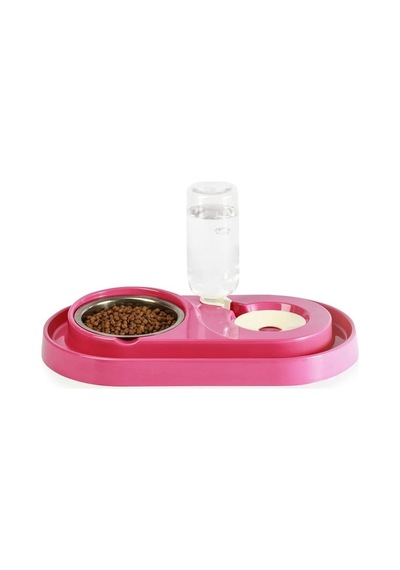 Tr Hazneli Kedi-köpek Mama Ve Su Kabı Seti 500ml Fuşya