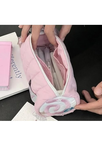 Fufu Narutomaki Y2k Rulo Pembe Kalemlik Pembe Kırtasiye Makyaj Düzenleyici Çanta Kalem Kutusu 124-Pembe