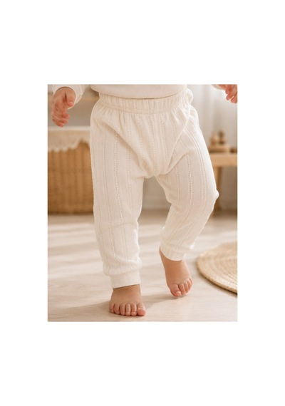 H&c Coolboy H&c %100 Pamuk Ajurlu Bebek Tek Alt Pantolon 0-36 Ay Yumuşak Dokulu Esnek Bel Ekru