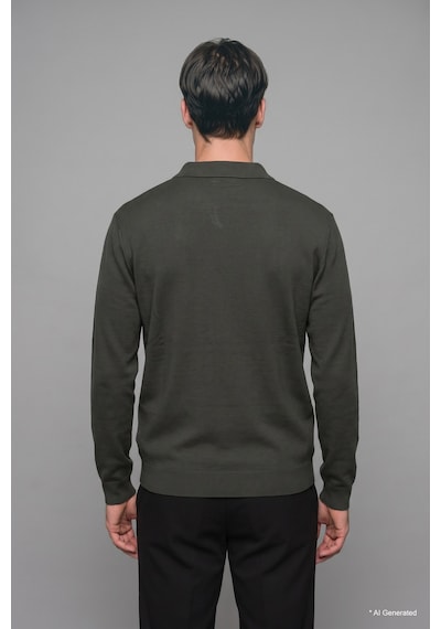 Defacto Standart Fit Düğmeli Polo Yaka Triko Basic Kazak H8972ax26augn498 Yeşil-gn498