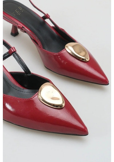 Sermoda Topuklu Kadın Ayakkabı - 5 Cm İnce Topuklu Sivri Burun Arka Açık Stiletto Ayakkabı Bordo Yanki