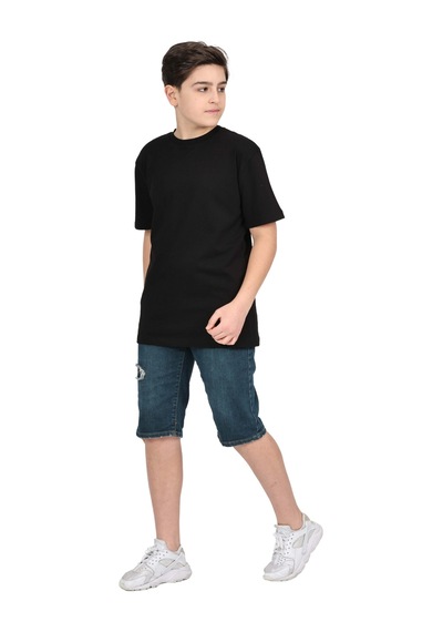 Erdem Kıds Erkek Çocuk Siyah Düz Baskısız Kısa Kol Basic Casual-okul T-shirt Siyah Siyah