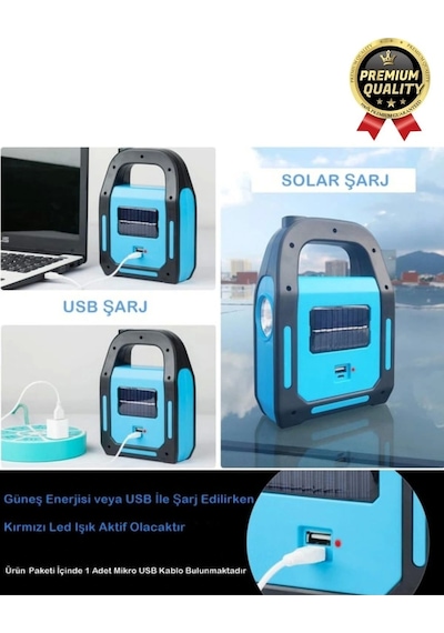 Çok Amaçlı Güneş Enerjili Powerbank Usb Şarj Edilebilir Su Geçirmez Solar Işıldak Fener Kamp Lambası