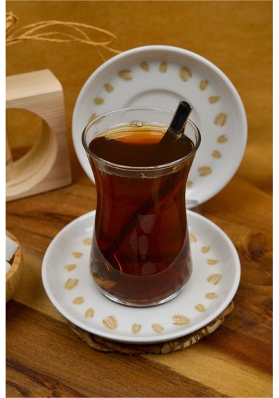 Heda Porselen Başak 6'lı Porselen Çay Tabağı Seti Desenli