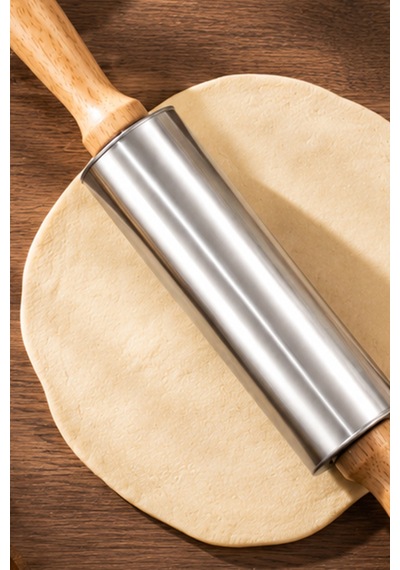 Porsima Mnb05771 Ahşap Saplı Paslanmaz Çelik Merdana Oklava Hamur Pizza Börek Açma Oklava 33cm