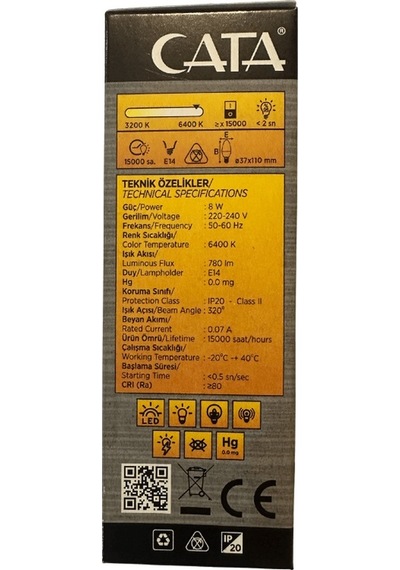 Cata Ct-4083 8w 6400k Beyaz Led Buji Ampul E14 Duylu