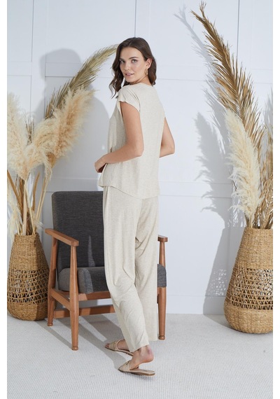 Sevim Kadın Kısa Kol Bej Melanj Pijama Takım C6t4n951 001