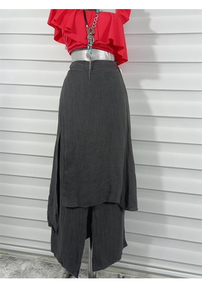Bohem Stil İtalyan Ham Keten Pantolon Etek-8747 Antrasit