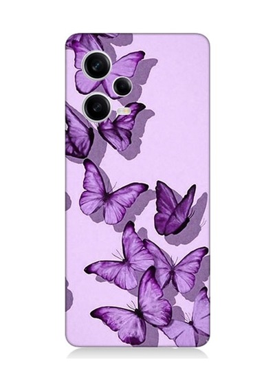 Xiaomi Redmi Note 12 Pro 5g Uyumlu Mor Kelebekler Desenli Silikon Kılıf