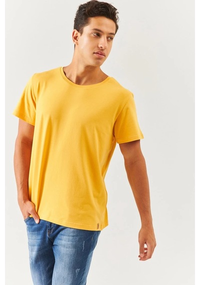 Erkek Oversize Rahat %100 Pamuklu Penye Bisiklet Yaka Kısa Kol Basic T-shirt HARDAL