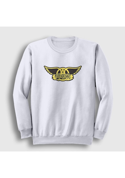 Presmono Unisex Yellow Aerosmith Sweatshirt Beyaz