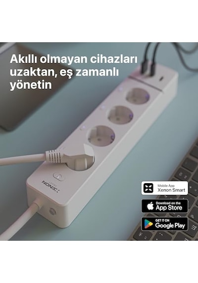 Xenon Smart Akıllı Çoklu Priz Wi-fi 4 Ac Çıkışlı 2 Usb-a Ve 1 Usb-c Portlu 7in1 180 Cm Kablo Google Home Ve Alexa Uyumlu Mobil Uygulama Kontrollü 3680w Güç Kapasiteli X7087