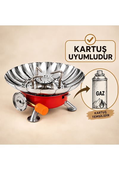 Portatif Kendinden Çakmaklı Rüzgar Koruyuculu Kamp Ocağı Kırmızı