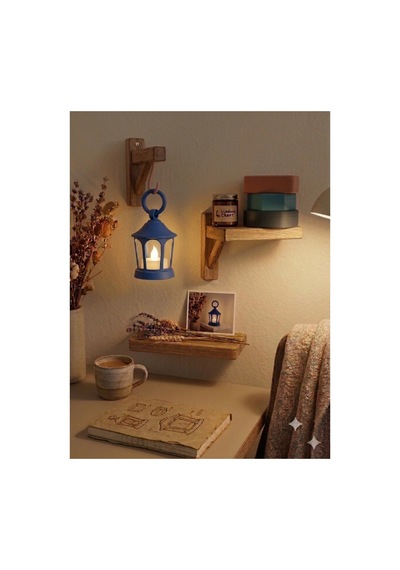 Dekoratif Fener Mini Kaide Led Mumlu Modern Masaüstü Aydınlatma - Otantik Ortam Aydınlatması - Mavi