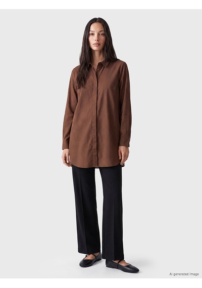 Lcw Everyday Kahverengi %100 Pamuklu Kadın Gömlek Tunik