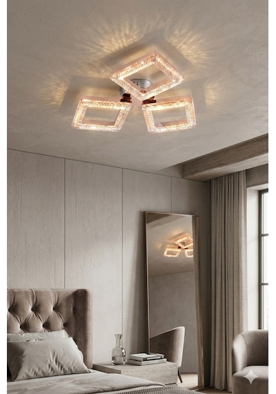 Lzy Avize Store Kristal Kare 3 Lü Gold Avize Salon, Yemek Masası, Mutfak, Antre Ve Çocuk Odası Aydınlatma