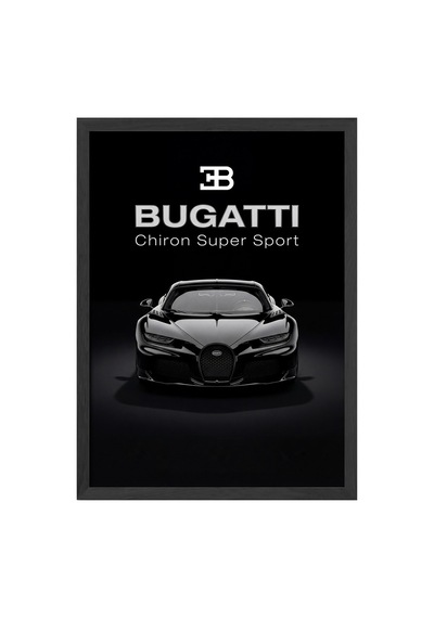 Bugatti Chiron Siyah Ahşap Çerçeveli Poster, Dekoratif Araba Duvar Tablosu