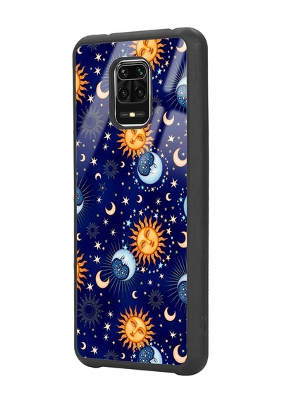 Xiaomi Redmi Note 9 Pro Ay Güneş Pijama Tasarımlı Glossy Telefon Kılıfı Siyah