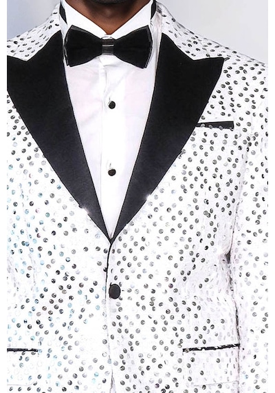 Pul Desenli Beyaz Damatlık Ceket - Wessi White