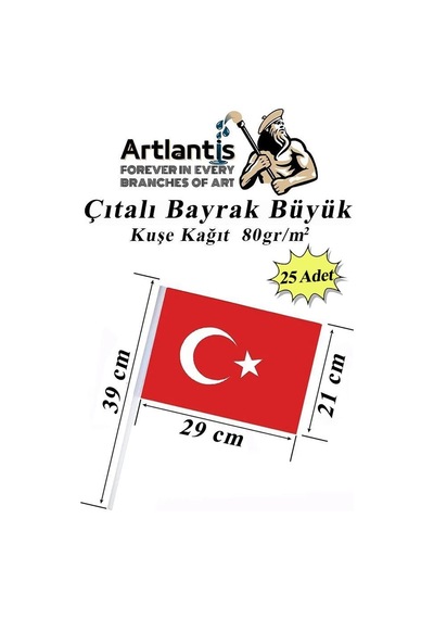Çıtalı Bayrak Kağıt 21x29 Cm 25 Adet Ay Yıldızlı Türk Bayrağı Çıtalı Sopalı Büyük Bayrak Plastik Çubuklu Bayrak Diğer