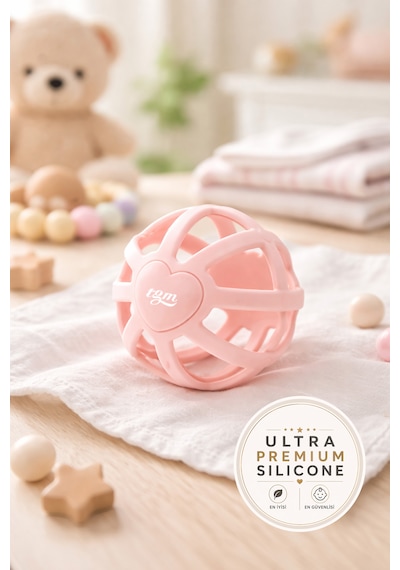 Tgm Baby Kalp Desenli Bebek Diş Kaşıyıcı Ultra Premium Silikon Top Açık Pembe