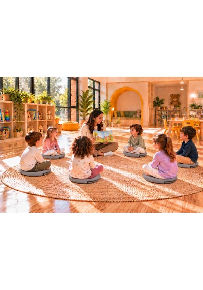 Kreş Anaokulu Yuvarlak Oyun Minderi Aktivite Minderi 40x40x5 Cm - Sandalye Minderi - Bahçe Dekor Minderi Yuvarlak Minder Gri